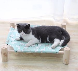 MeowLo Hammock Elevated Wooden Hammock Cat Beds Cots Small Dog Beds Wooden Detachable Tempat Tidur Kucing cardboard bed