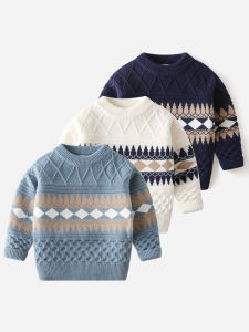 Korean Style Thickened Fleece Childrens Knitted Sweater Boys Winter Clothes Overhead Coat Soft Acrylic Wool Blend Baby Garment