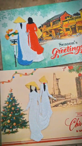 Thiệp Noel Thiệp Tết Thêu Nghệ Thuật Áo Dài Việt Nam làm quà tặng cao cấp (Thiệp để bàn)