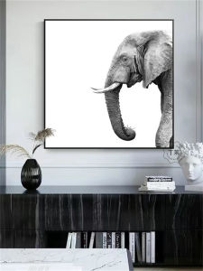 Modern Minimalist Elephant Black White Animal Nordic Living Room Creative Wealth Attracting Hanging Painting Restaurant Study Decor Artwork