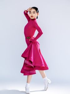 Professional Latin Dance Modern Skirt Long Sleeve High Collar Childrens Summer Performance Costume for Girls Official Competition