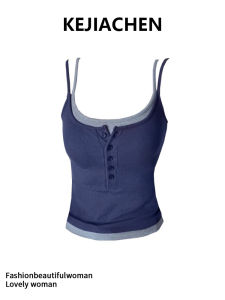 Womens Summer Inner Wear Halter Neck Tank Top with Chest Pad Matching Color Block Design One Piece Beautiful Back Strap Vest