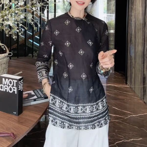 UYFY | Black Round Neck Printed Long Sleeve Shirt Womens Fashionable Ageless Autumn New Style Versatile Top Korean Loose Fit High Waist