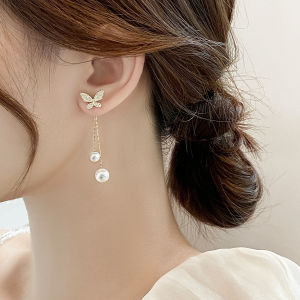 Dual-Wear Butterfly Pearl Tassel Earrings