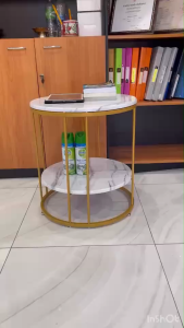 DT48-14 โต๊ะลายหินอ่อนทรงกลม 2ชั้น