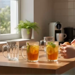 Hộp 6 Cốc Bia Thủy Tinh Việt Nam Dày Có Quai Dáng Trụ – Ly The Heavy Tankard Uống Trà Đá Sinh Tố Phục Vụ Quán 300ml