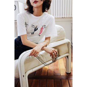 Fashionable Printed Tee Rosebanks round Neck Short Sleeve Cotton Casual Comfortable Womens T-shirt Creative Artistic Style