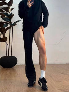 Black Knife Edge Suit Pants Mens Summer Trendy Drapey Straight Casual Pants High-End Slimming Flared Long Trousers