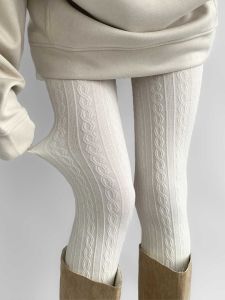 Nighttime Study Room Thick Winter Womens Tights Pure Color Stripe Lolita Base Stockings Milk White Home Comfort Socks