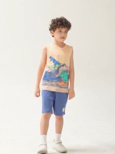 Bộ sát nách bé trai Bigfox Miss Meow mùa hè kiểu ba lỗ chất cotton in khủng long size đại 3911 tuổi 25kg 40kg 1926