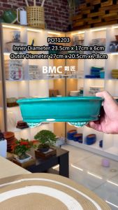 BMC Purple Clay Large Rectangular Bonsai Planter Flower Shallow Pot Green Ceramic POT1203-2