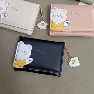 ABC Dompet Lipat Mini Wanita Fashion A86 Motif Karakter Animal Lucu Dengan Gantungan Motif Telur Dompet uang kertas