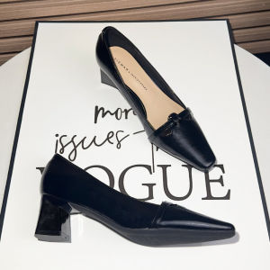 French Style Black Square Head Thick Heel Work Commute Single Shoes Womens New 2025 Summer Professional Office High Heels