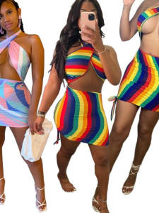 กระโปรงสั้นรัดสะโพกแบบคล้องคอสำหรับผู้หญิงเซ็กซี่