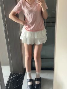 Summer plus Size Womens Cake Skirt High Waist Flared Half-length A-line Short Skirts Anti-exposure Pleated Korean Style Polyester Fabric