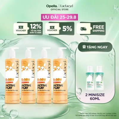 Bộ 4 Sữa Tắm Gội Hằng Ngày Cho Bé Lactacyd Baby Active Play Giúp Đề Kháng Da Và Bảo Vệ Bé Khỏi Vi Khuẩn 500ml