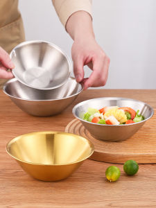 Korean Style Stainless Steel Salad Bowl Dessert Bowl Commercial Golden Dining Bowl Hot Pot Restaurant Side Dish Bowl Seasoning Sauce Food Bowl Tableware