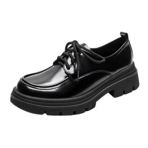 MIFEI | Thick Soled Loafer Lace-up Style Black British Womens Large Size Shoes