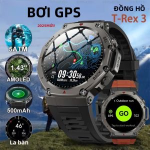 Đồng Hồ Thông Minh GPS Quân Sự T-Rex 3 5 ATM Chống Nước Hai Băng Tần GNSS La Bàn Đồng Hồ Thông Minh Thể Thao Bơi Lội Dành Cho Nam Ngoài Trời Màn Hình AMOLED 143 Inch
