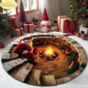 Thảm Trải Sàn In Hình Thị Trấn Giáng Sinh VIKAMA Deep Pit Illusion Mềm Mại Chống Trơn Trượt Trang Trí Phòng Khách Trong Nhà Có Lớp Lót PVC Dễ Giặt 100% Polyester