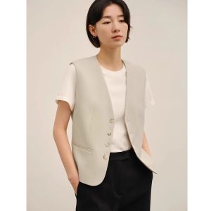 Spring Autumn Slimming Breathable Cool Style Sleeveless Button Vest Layering Lightweight Outerwear Tank Top for Women