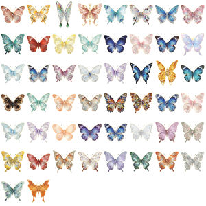 50/100PCS Colorful Jewelry Butterfly Gold Foil Sticker Pack Waterproof Transparent PET Decor Guitar Laptop Notebook Stickers