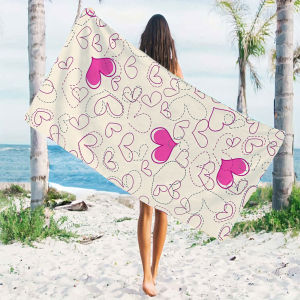 dashed heart doodle pink Quick Drying Microfiber Beach Towel Lightweight for Swimming Camping Yoga - Bath Towel