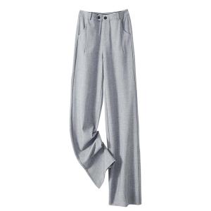 TUOYUN | Light Grey High Waist Straight Leg Suit Pants Womens Commute Slim Fit Trousers Narrow Version Wide Leg Pants