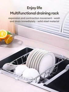 LXL Adjustable Sink Drain Rack Stainless Steel Kitchen Telescopic Drainer Basket for Fruit Vegetable Dish Draining Rack