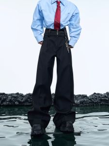 ArguE CulturE Double Layer High Waist Wide Leg Casual Pants Draped Pure Color Versatile Long Trousers Business Gentleman Style