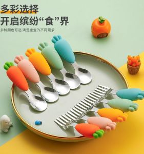 Kẹp Ăn Bằng Silicon Ngắn Chống Rơi Cho Bé Tập Ăn Dĩa Học Ăn Đồ Dùng Ăn Uống Cho Trẻ Em Bộ Đồ Dùng Ăn Uống