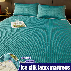 Ice Silk Latex Mattress Protector Pad Soft Tatami Bed Mat Anti-Slip Waterproof Bed Pad Floor Mat Air Conditioner Bed Mat Feel Cool Single and Double Size Bed Mat