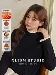 Áo Sơ Mi Cổ Đứng Xếp Ly Dài Tay Mùa Đông Cho Nữ Cỡ Lớn Áo Lót Ren Viền Màu Tương Phản Chất Liệu Polyester Pha Trộn