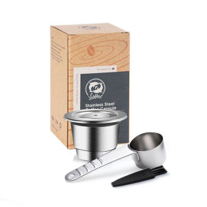 แคปซูลกาแฟสแตนเลสแบบใช้ซ้ำได้สำหรับเครื่อง Nespresso รุ่น Essenza Mini Inissia Pixie พร้อมยาง