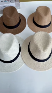 m&y shop หมวกสานชาย ทรงปานามาแต่งคาดดำ ใบเดียวจบ สินค้าพร้อมส่งจากไทย B104
