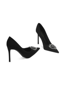 รองเท้าส้นสูงหัวแหลมสีดำสไตล์ฝรั่งเศสสำหรับผู้หญิง หัวเข็มขัดสี่เหลี่ยม รองเท้าส้นเดี่ยว รองเท้าแฟชั่น รองเท้าหนังนิ่ม รองเท้าสวมสบาย