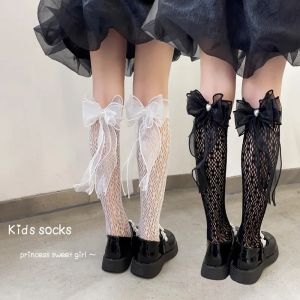 Summer Breathable Thin Sock Little Girl Knee Fishnet Lace Ruffle Bow Princess Middle Cylinder Socks Fashion Lace Cute Kids Socks