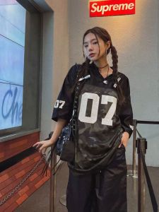 Loose Fit Hip Hop Street Dance T-Shirt Mens Short Sleeve Overhead Print Casual Top Youth Summer Fashion V-Neck Tee