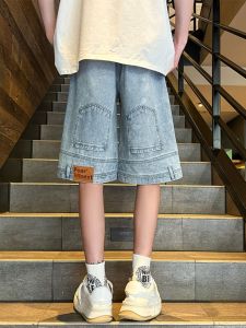 Quần Short Denim Nam Ống Đứng Rộng Rãi Mùa Hè Quần Jeans Nam Phong Cách Mỹ Quần Jeans Nam Cạp Vừa Nhiều Túi