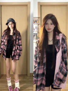 Áo Sơ Mi Kẻ Caro Hàn Quốc Thời Trang Dành Cho Nữ Áo Len Cardigan Hở Dài Tay Dáng Rộng Phong Cách Cặp Đôi Chất Liệu Cotton