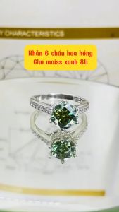 Nhẫn Moissanite Mỹ D/FL màu trắng kiểm định GRA kiểu 6 chấu hoa hồng đá chủ 8mm Nhẫn bạc nữ xi bạch kim đẹp Nhẫn kim cương nhân tạo moissanite màu xanh thiết kế sang trọng và đẳng cấp - KIM LỘC PHÁT  N4CTHH6L