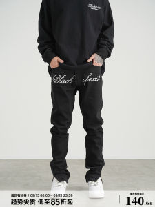 Black Street Style Retro Embroidered Slit Jeans Slim Fit High Waist Long Pants Youth Trendy Straight Leg Jeans for Teens