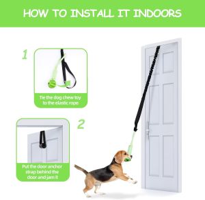 Spring Pole Dog Rope Toys Dog Interactive Tether Tug of War Toy Indoor/Outdoor Bungee Hanging Dogs Toy