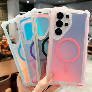 for Samsung S25 Ultra Case MagSafe Iridescent Color ChangeGirl Fluorescent Glitter Matte Magnetic Hard Bck+ Front Bumper Corner Shockproof Protective Case for Galaxy S25 UltraS25 PlusS24 UltraS24 PlusS23 UltraS22 Ultra