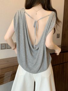 Summer Ice Silk Slim Fit Backless Blouse