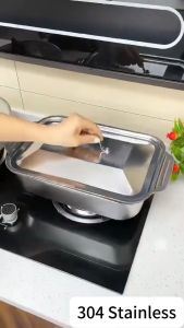 Marvin Agustin 304 Stainless Steel Food Tray Rectangular Baking Tray with Lid for Grill BBQ Picnic - Durable Easy-Clean Cookware