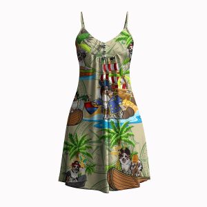 Jumeast Australian Shepherd Dog Pattern Women Fashion Sling Dress Pirate Style 3D Printed Beach Elegant Skirt Tropical Hawaiian Casual Clothing