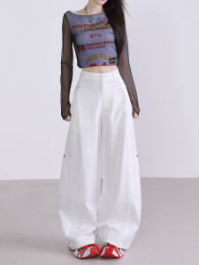 High Waist Wide Leg Workwear Pants Womens Spring Autumn New Style Casual High Street Fashion Knife Edge Cotton Straight Leg Pants