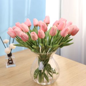 AMB Mini PU imitation tulip artificial flower arrangement fake flower for wedding party home for gift celebration living room home decoration flower material feel bouquet