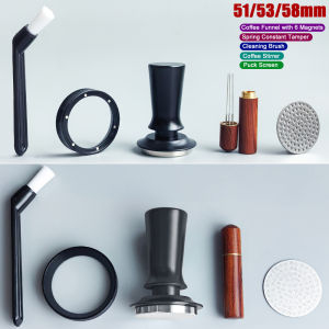 51/53/58mm Espresso Tamper 5Pcs/Set Coffee Tampers Tools with WDT Stirrer Tool Puck Screen Dosing Funnel Cleaning Brush